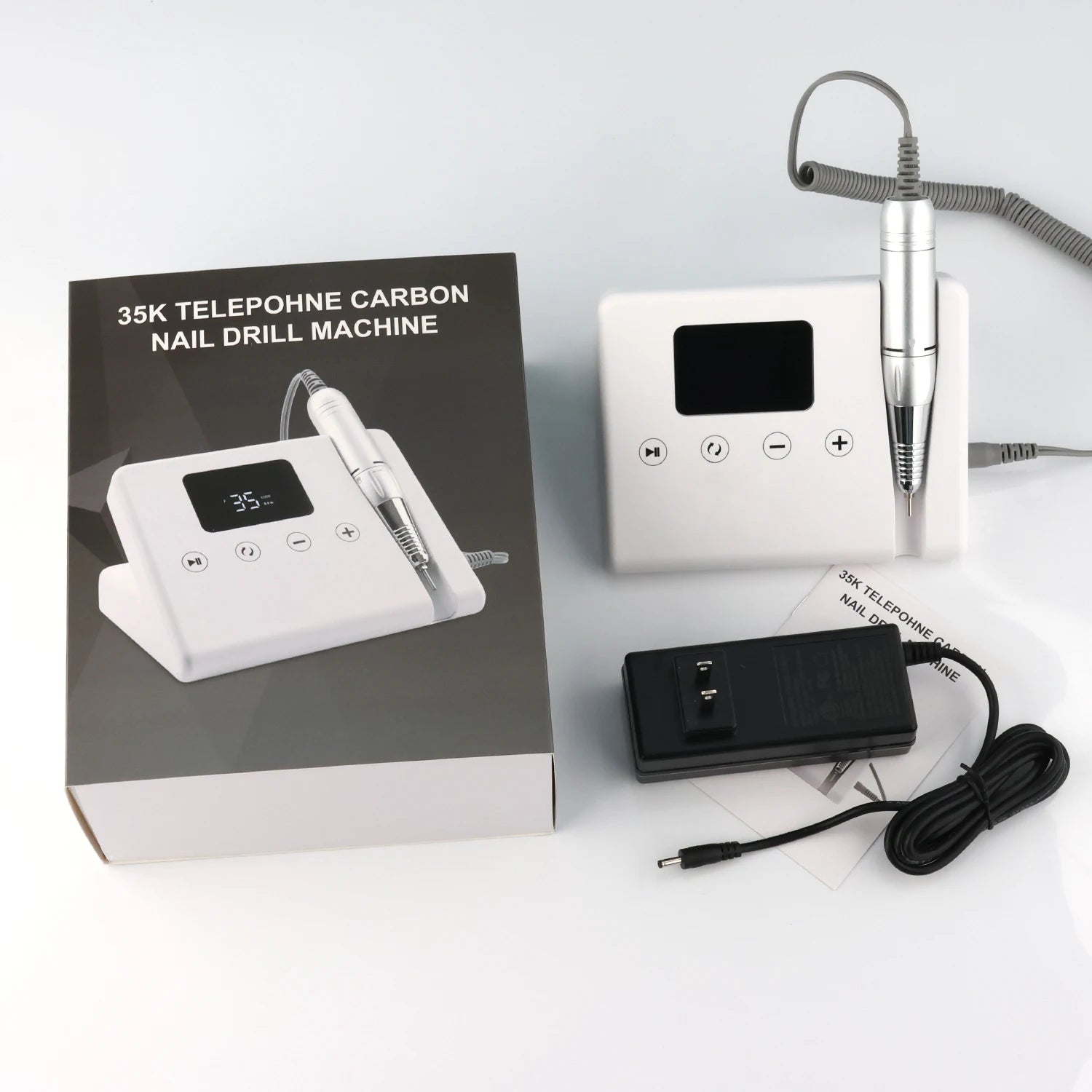 45W Professional 35000rpm Unique Telephone Design Corded Light Weight Tabletop Use Carbon Brush Plug in Nail Drill Machine