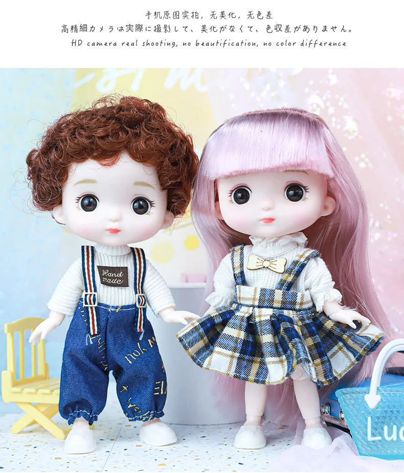 New 16cm Cute Doll Set 1/8 Bjd Baby Girls/boy Doll with Clothes Suit Girls Play House Diy Dress Up Toys Accessories Gifts