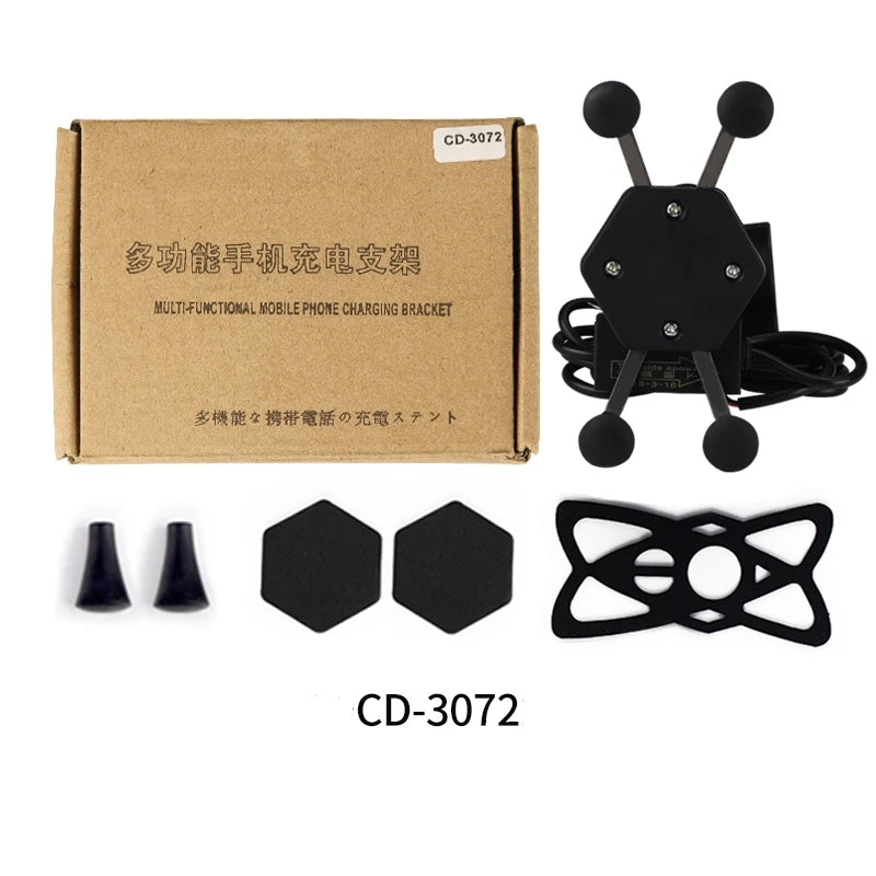 Adjustable Motorcycle Phone Charging Holder Mobile Phone Holder With USB Charger
