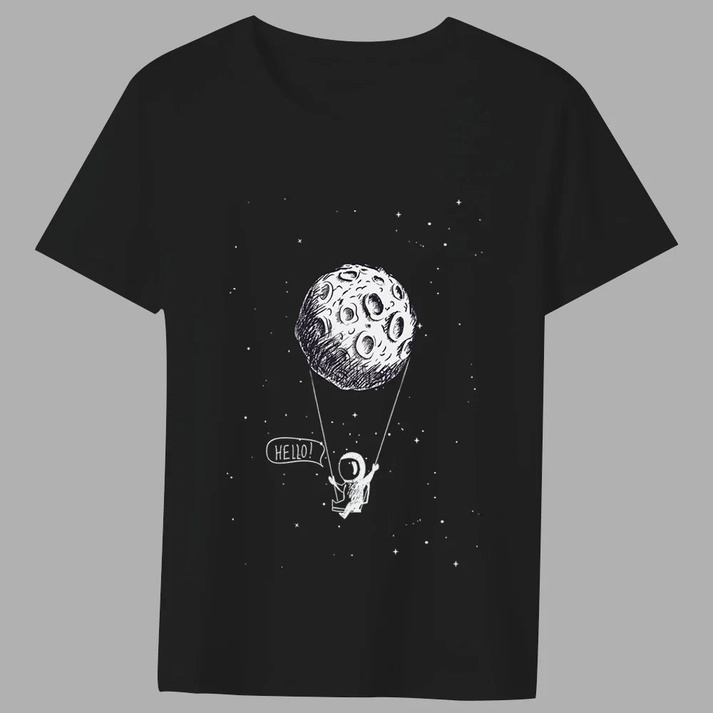 Fashion T-shirt Men's Classic Little Astronaut Printed Pattern Series All-match Casual O-neck Commuter Comfortable Top T-shirt