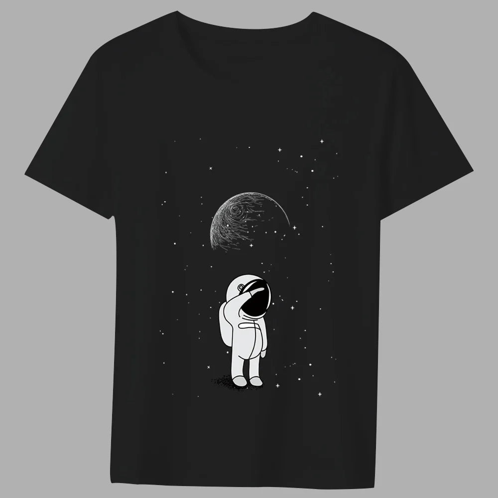 Fashion T-shirt Men's Classic Little Astronaut Printed Pattern Series All-match Casual O-neck Commuter Comfortable Top T-shirt