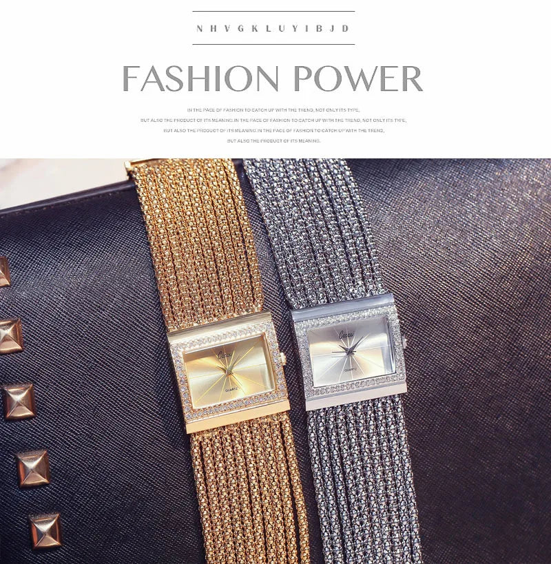 Hot Sale Fashion Wrist Watches For Women Square Bracelet Golden Women's Watches Diamond Women Quartz Watches Ladies Steel