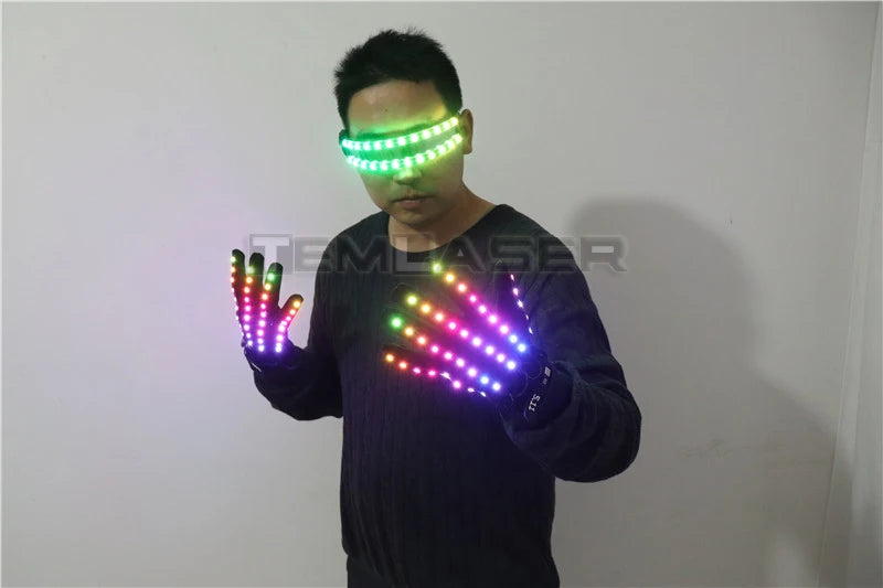 LED Glow Gloves Rave Flashing Finger Lighting Glasses Light Up Glasses Rave Costume Party Decor DJ SunGlasses Halloween Decorati