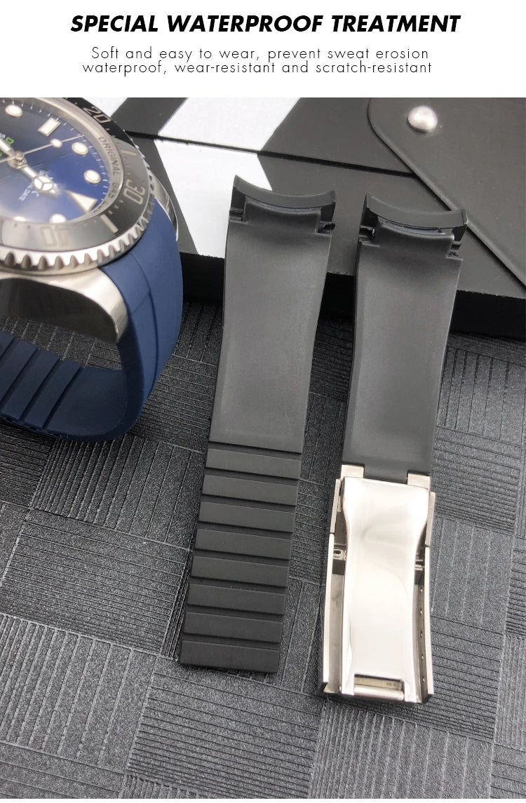 Rubber Strap 21mm 22mm Fit for Rolex DEEPSEA Sea-Dweller Submariner Blue Black Waterproof Sports Silicone Watch Strap Free Tools