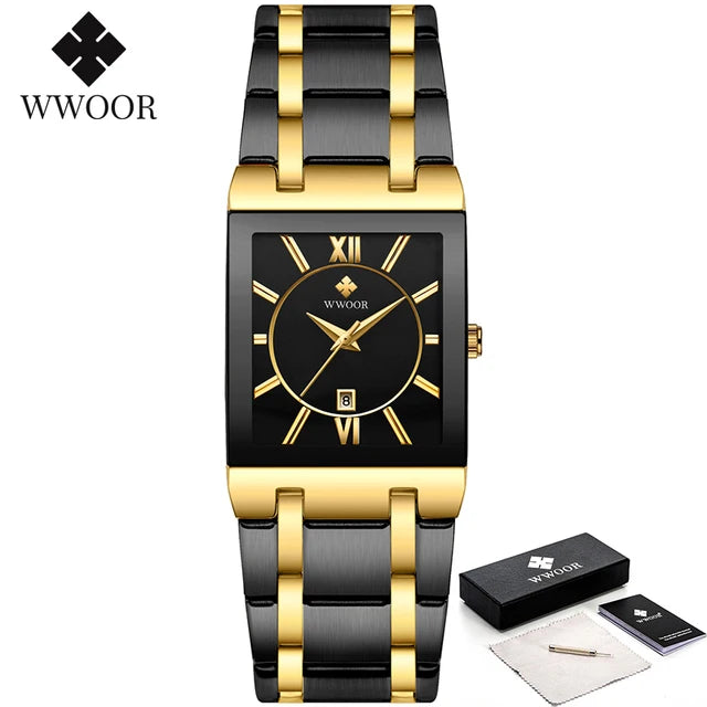 WWOOR Fashion Square White Watches Mens Top Brand Luxury Quartz Wristwatches For Men Casual Waterproof Silver Clock Reloj Hombre