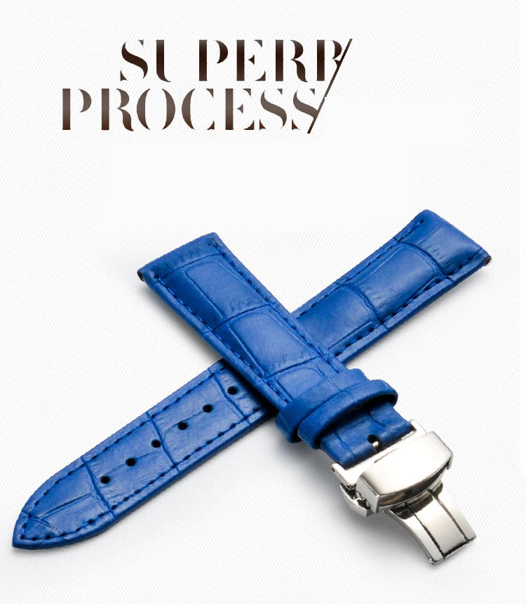 Calfskin Leather WatchBand 12mm 13mm 14mm 15mm 16mm 17mm 18mm 19mm 20mm 21mm 22mm 23mm 24mm Wrist Strap Butterfly Buckle Band
