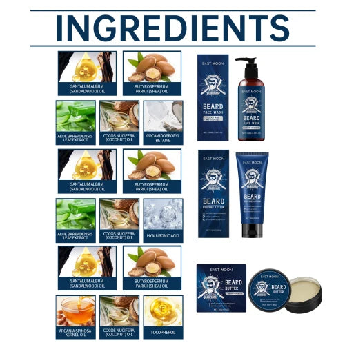 East Moon Men's Sandalwood Beard Care Set Nourishes Restores Hair And Shavings