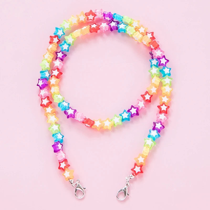 Kids Acrylic Rainbow Colorful Star Heart Beaded Chain Face Mask Holder Lanyard Eyeglass Anti-Lost Strap Necklace String