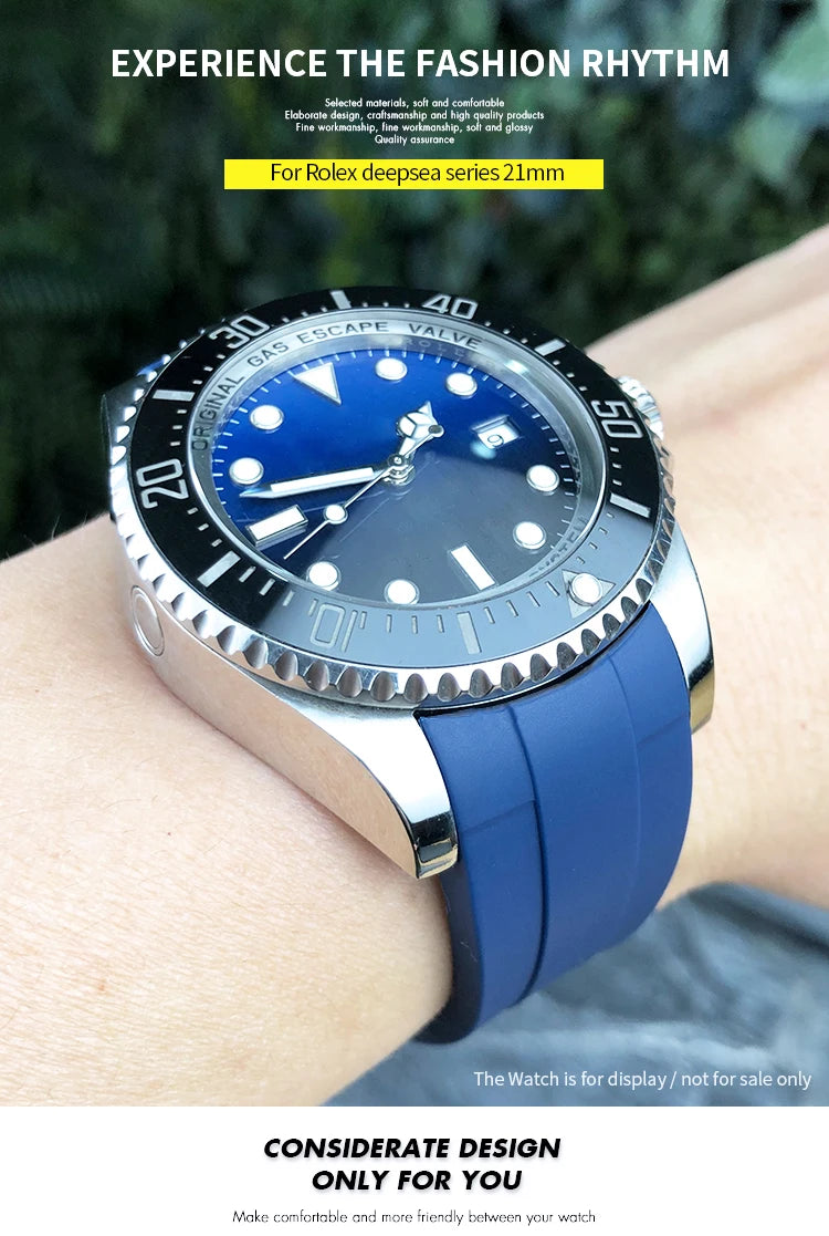 Rubber Strap 21mm 22mm Fit for Rolex DEEPSEA Sea-Dweller Submariner Blue Black Waterproof Sports Silicone Watch Strap Free Tools