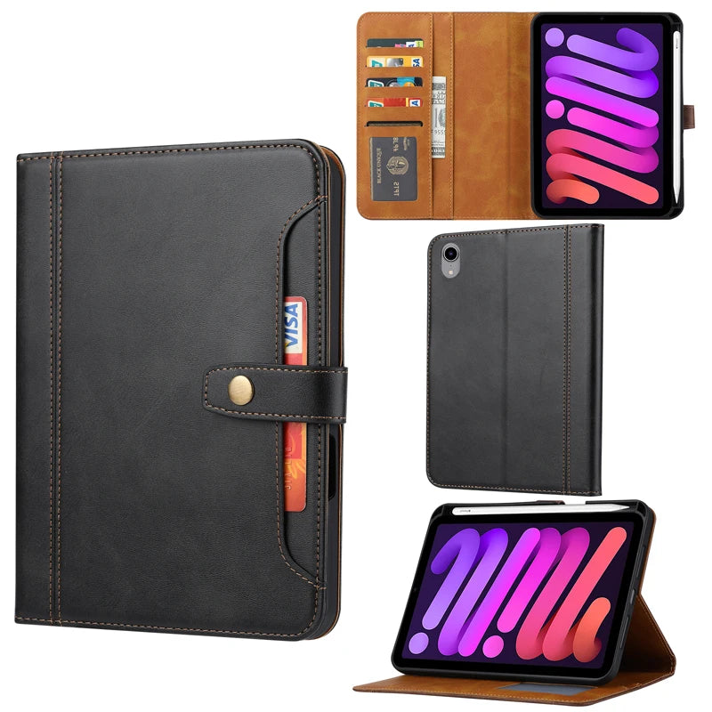 For Mini 7 2024 (A17 Pro) чехол ELVE Luxury Flip Leather Book Tablet Cover With Cards Slot Stand Sleeve For iPad Mini 6 아이패드 미니6