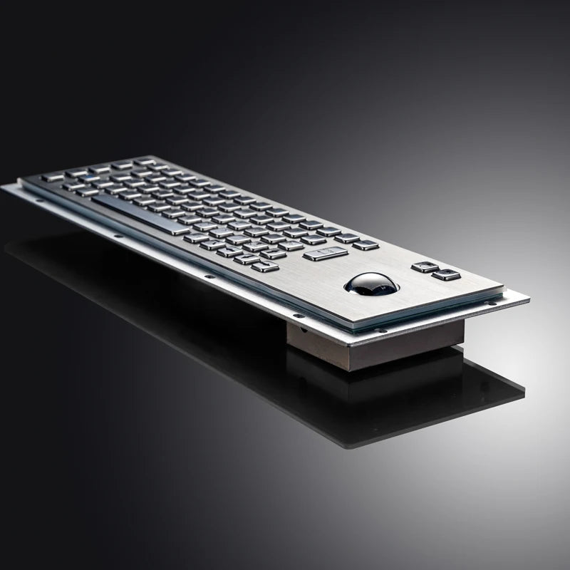 67 Keys IP65 Waterproof Stainless Steel Rear Panel Mount Kiosk Rugged Keyboards Industrial Metal Keyboard With Trackball