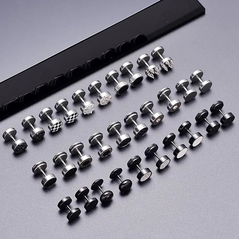 10MM Hypoallergenic Gauge Earrings 15 Pairs CZ Cartilage Barbell Plug Stud Helix Body Jewelry Set Unisex Faux Gauges Ear Tunnel