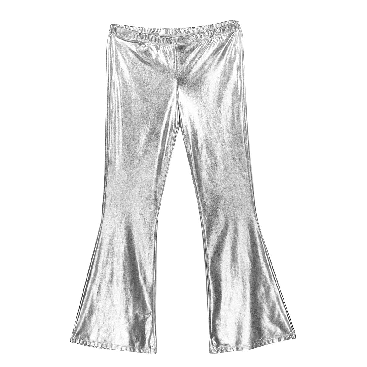 Men Metallic Shiny Flared Pants Retro Disco Costume Elastic Waistband Bell Bottom Trousers Long Pants 70s Party Show Clubwear