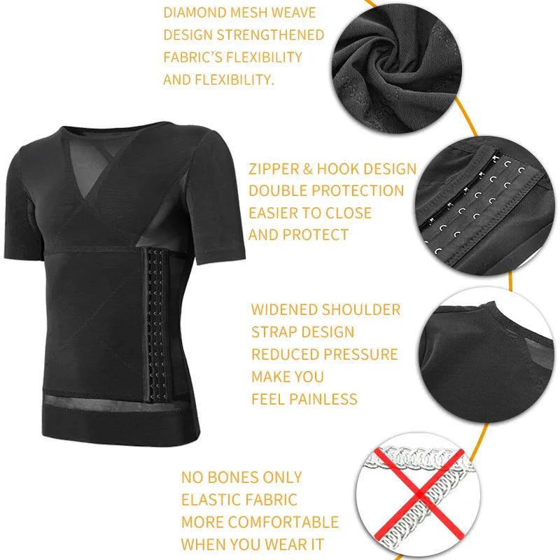 Mens Body Shaper Compression Shirts Abdomen Shapewear Tummy Slimming Sheath Gynecomastia Shapers Corset Waist Trainer Fajas Tops