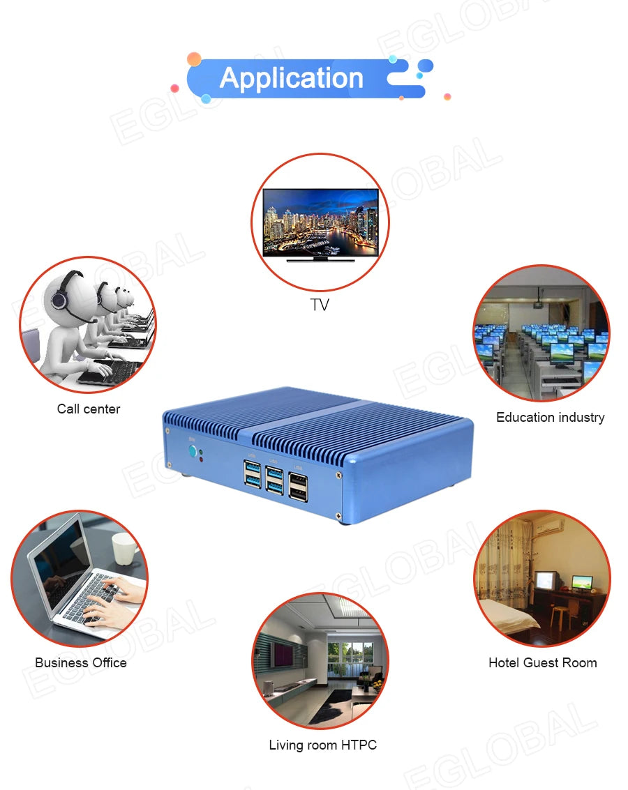 Eglobal Cheap Fanless Mini PC Windows 10 Pro Intel i5 7200U i3 7167U DDR4/DDR3 Barebone Computer Components4K HTPC WiFi HDMI VGA