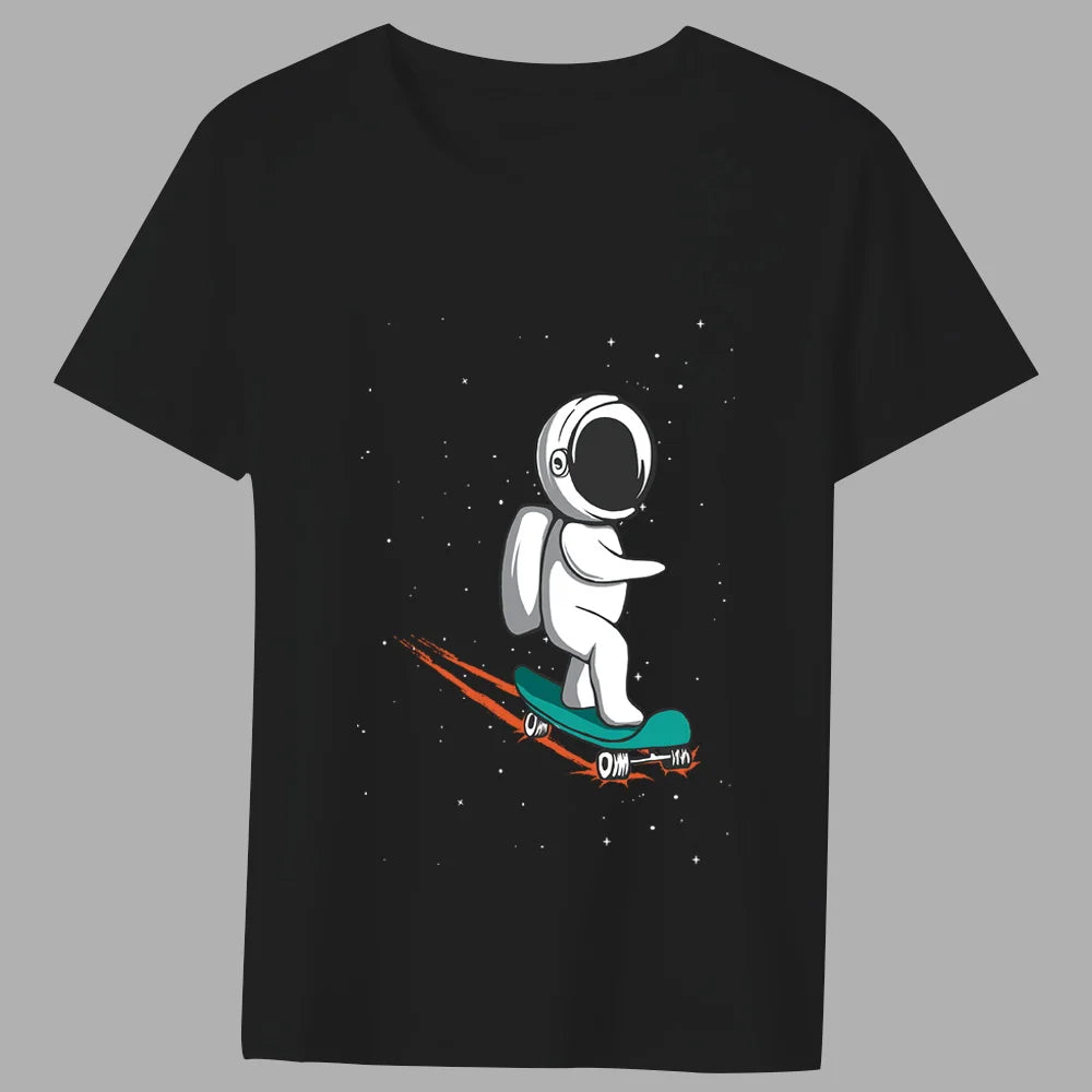 Fashion T-shirt Men's Classic Little Astronaut Printed Pattern Series All-match Casual O-neck Commuter Comfortable Top T-shirt