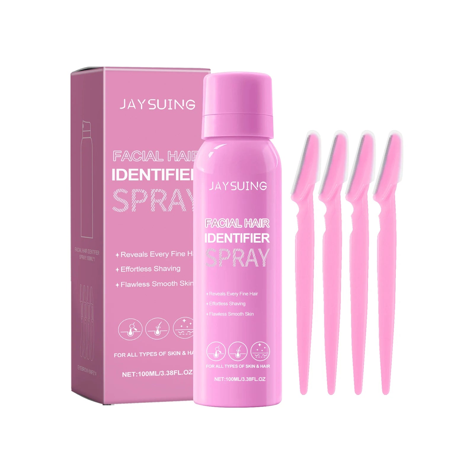 Jaysuing Gentle Daily Care Hair Removal Spray Facial Hair Recognition Facial Cleanser Softens Hair for Shaving & Hair Removal