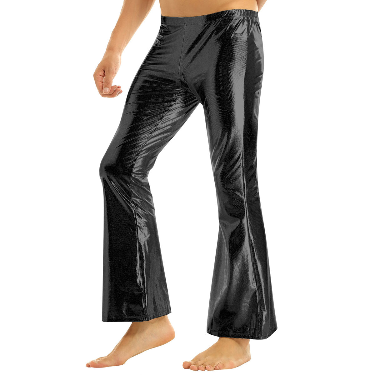 Mens Shiny Metallic 70s Disco Flared Pants Hippie Vintage Hip Hop Carnival Performance Costume Sequins Bell Bottoms Trousers