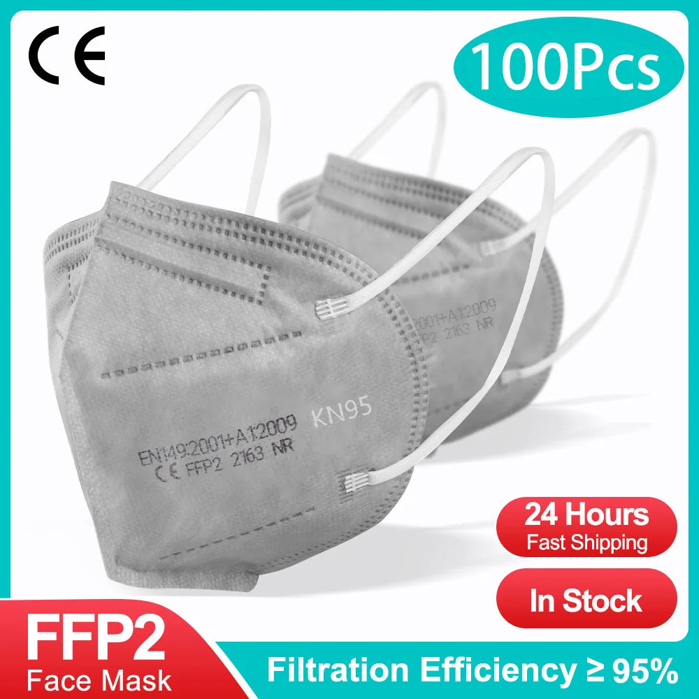 10-200pcs ffp2mask Black kn95 mascarillas negra Adults 5 Layers fpp2 approved kn95 CE Respirator Face Mask ffp2reutilizable ffp3