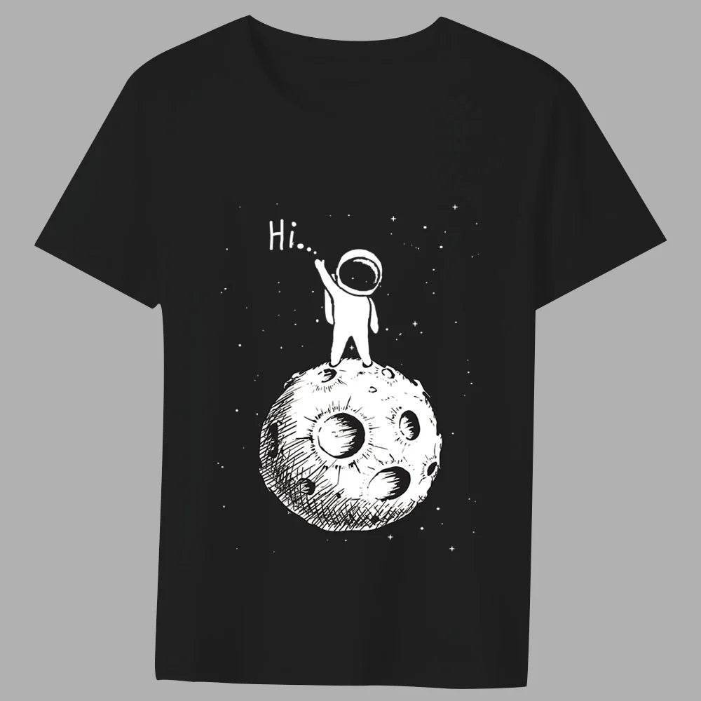 Fashion T-shirt Men's Classic Little Astronaut Printed Pattern Series All-match Casual O-neck Commuter Comfortable Top T-shirt