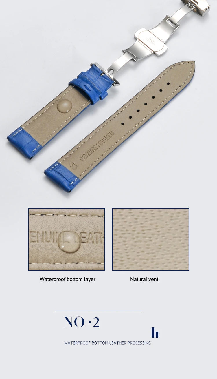 Calfskin Leather WatchBand 12mm 13mm 14mm 15mm 16mm 17mm 18mm 19mm 20mm 21mm 22mm 23mm 24mm Wrist Strap Butterfly Buckle Band