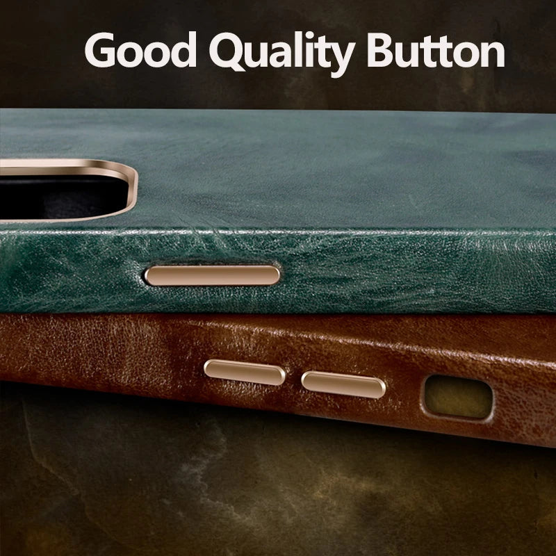 Genuine Leather Case for iPhone 15 Pro Vintage Real Skin Luxury Phone Back Cover for iPhone 15 Pro Max Business Men