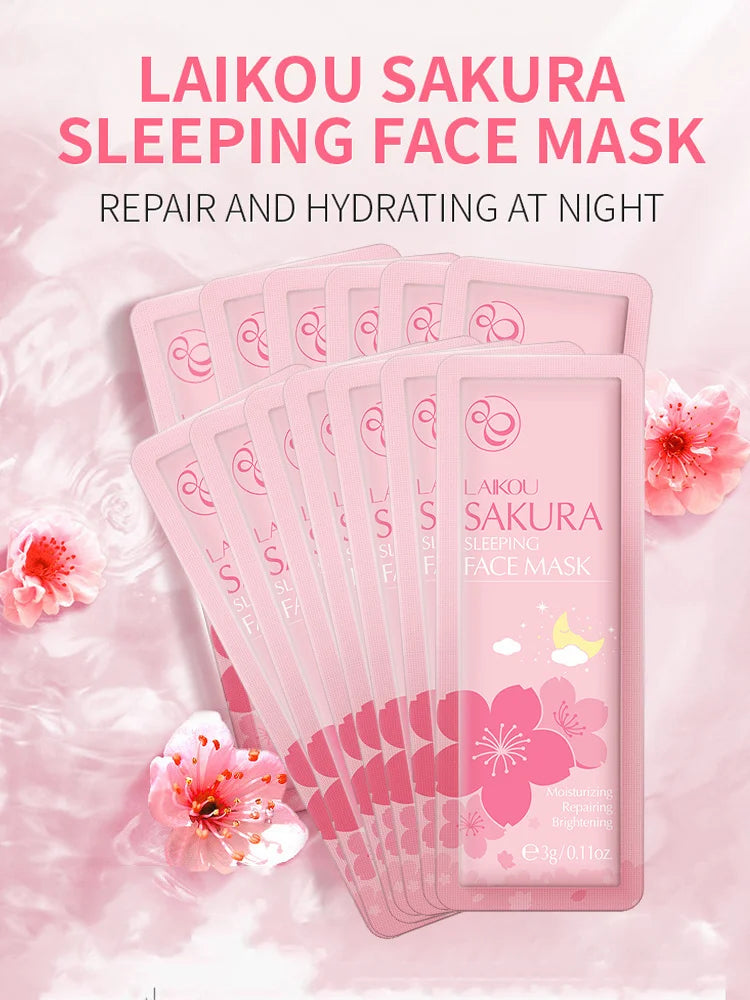 50pcs LAIKOU Sakura Moisturizing Sleeping Face Mask Night Repairing Facial Cream Packs Nourishing Hydrating Smooth Mask for Face
