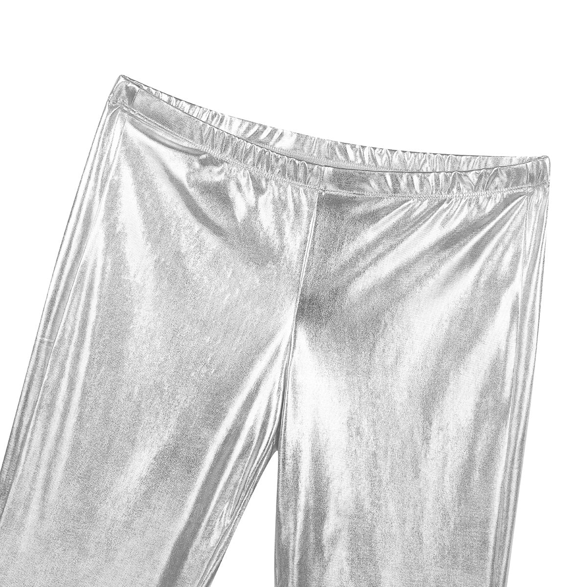 Men Metallic Shiny Flared Pants Retro Disco Costume Elastic Waistband Bell Bottom Trousers Long Pants 70s Party Show Clubwear