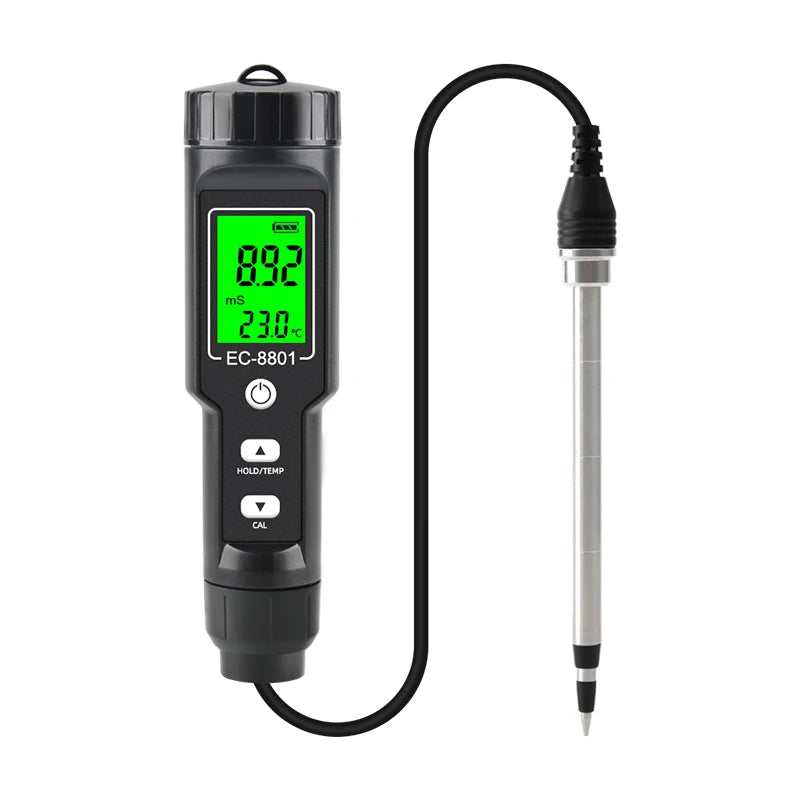 Digital EC/Temp Soil Tester 0.00~10.00mS/cm Conductivity Meter High Accuracy Sensor with ATC for Hydroponics Planting Gardening