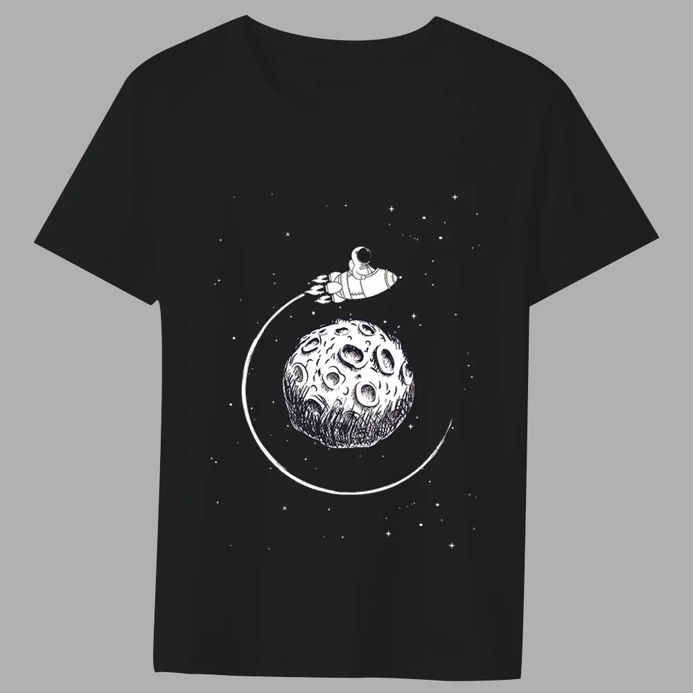 Fashion T-shirt Men's Classic Little Astronaut Printed Pattern Series All-match Casual O-neck Commuter Comfortable Top T-shirt