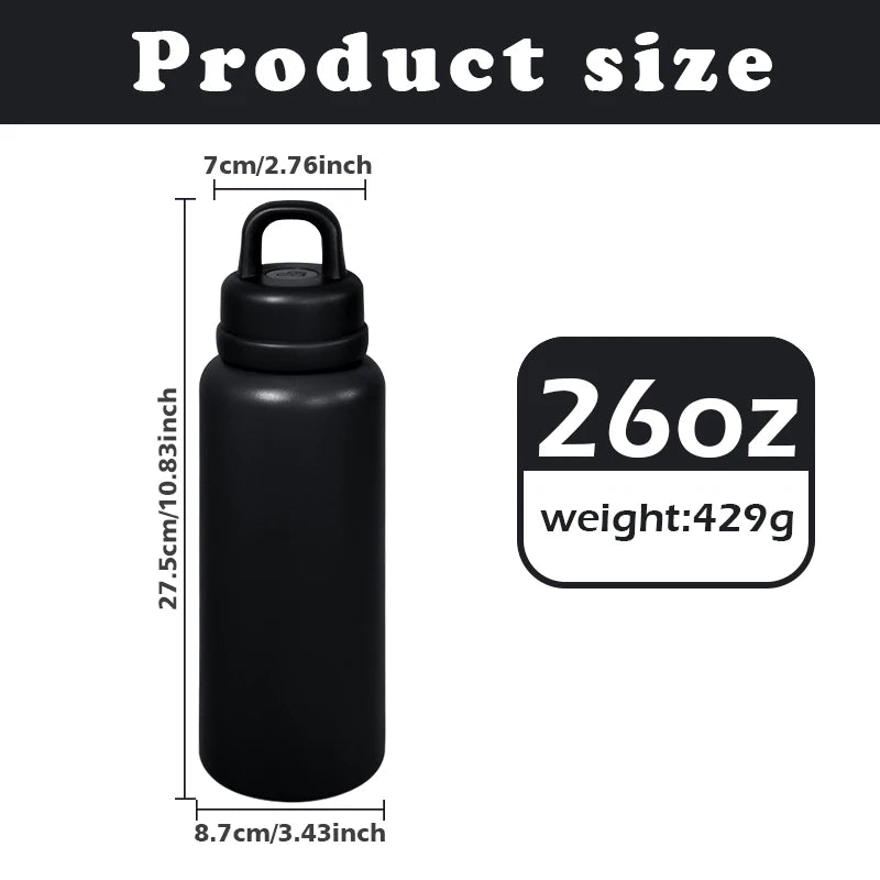 US RTS 26oz Stainless Steel Water Bottle Powder Coating Double Walled Tumbler Press Open Lid Vacuum Flask for Laser Black