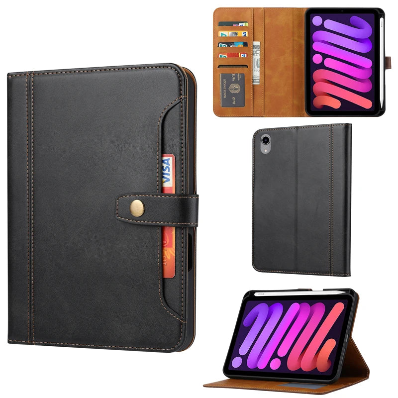 For Mini 7 2024 (A17 Pro) чехол ELVE Luxury Flip Leather Book Tablet Cover With Cards Slot Stand Sleeve For iPad Mini 6 아이패드 미니6