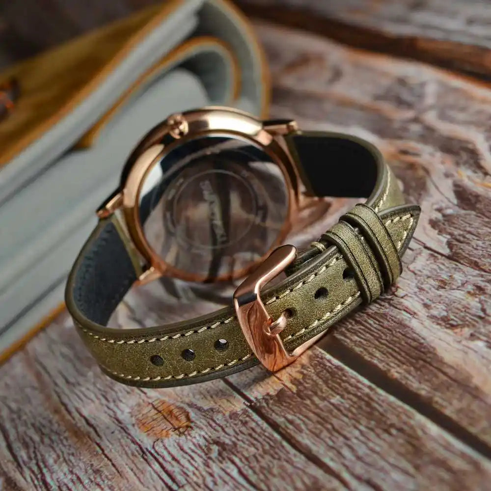 WOCCI 14mm 18mm 20mm 22mm Nubuck Italian Leather Watch Strap Bracelet Replacement Watchband for Women Men Black Green Blue Red