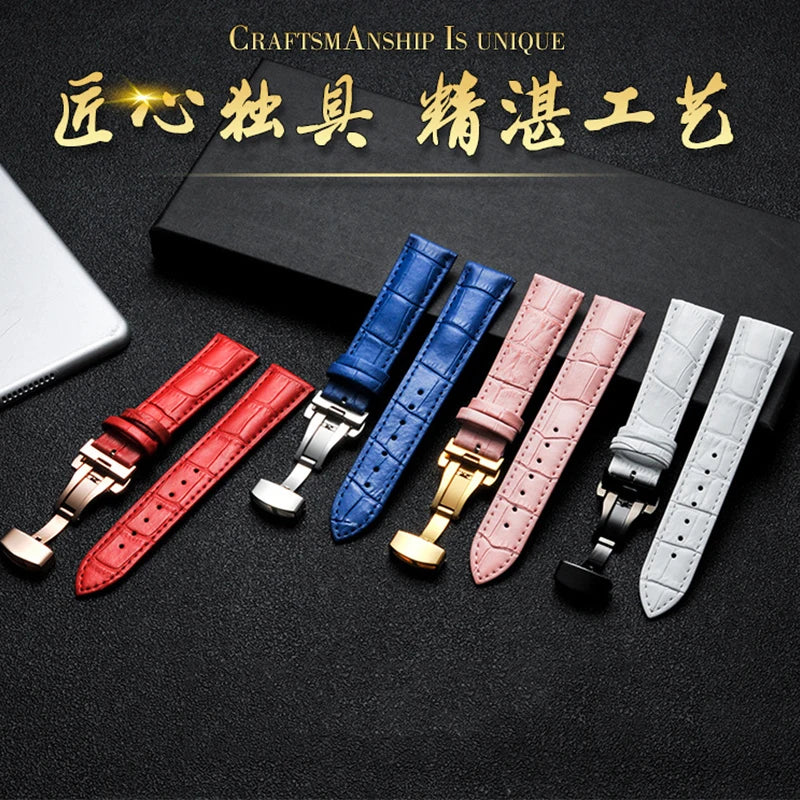 Calfskin Leather WatchBand 12mm 13mm 14mm 15mm 16mm 17mm 18mm 19mm 20mm 21mm 22mm 23mm 24mm Wrist Strap Butterfly Buckle Band