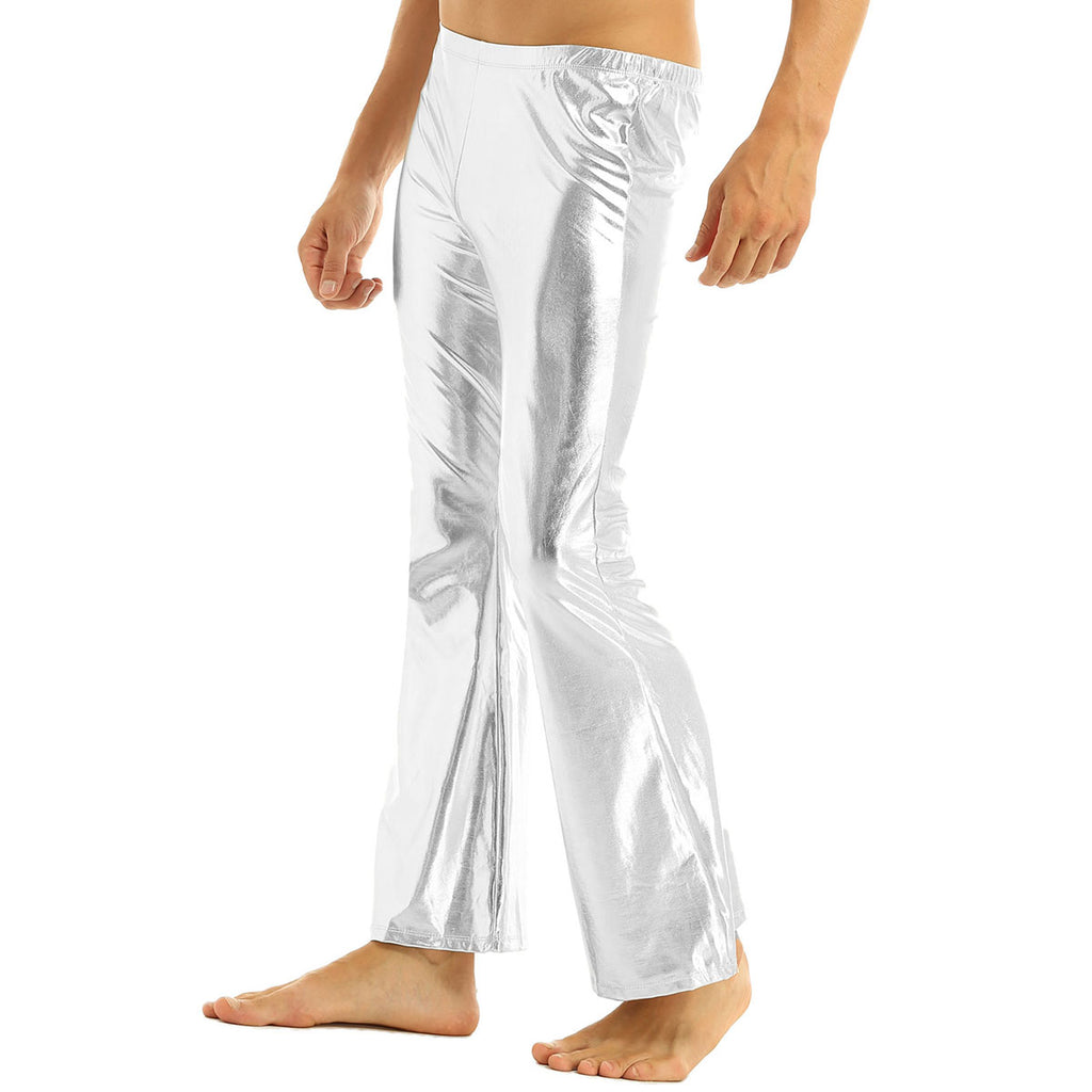 Mens Shiny Metallic 70s Disco Flared Pants Hippie Vintage Hip Hop Carnival Performance Costume Sequins Bell Bottoms Trousers