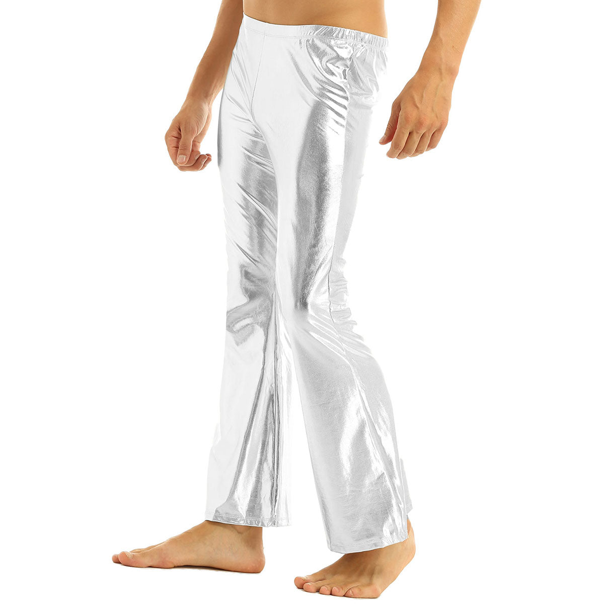 Mens Shiny Metallic 70s Disco Flared Pants Hippie Vintage Hip Hop Carnival Performance Costume Sequins Bell Bottoms Trousers