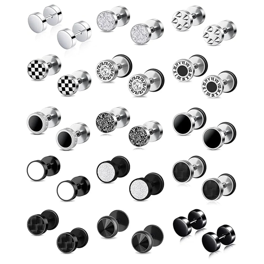 10MM Hypoallergenic Gauge Earrings 15 Pairs CZ Cartilage Barbell Plug Stud Helix Body Jewelry Set Unisex Faux Gauges Ear Tunnel