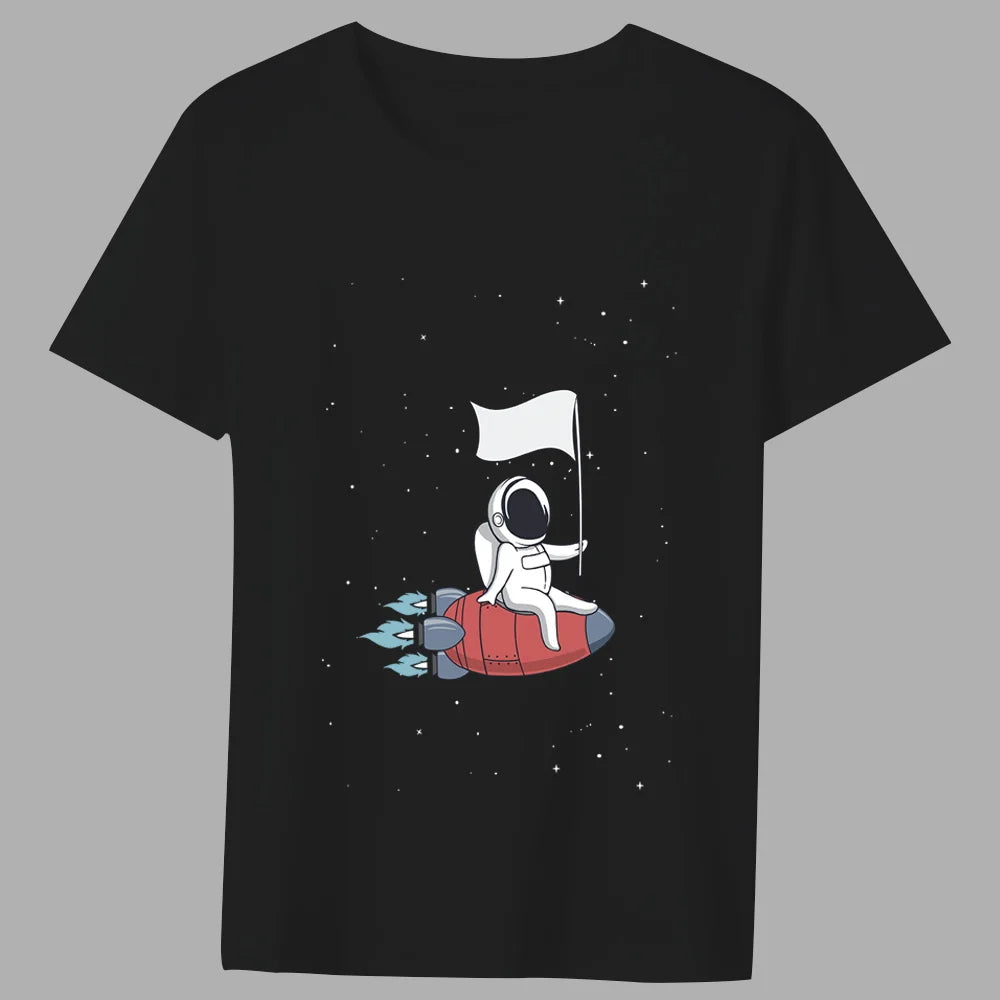 Fashion T-shirt Men's Classic Little Astronaut Printed Pattern Series All-match Casual O-neck Commuter Comfortable Top T-shirt