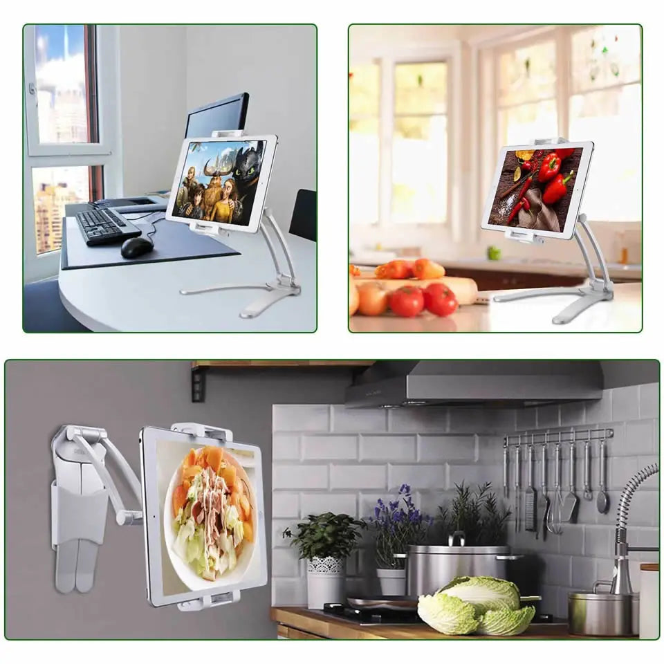 OUTMIX Aluminum Kitchen Tablet Stand Phone Holder Flodable Adjustable 5-13 inches Tablet Phone Desktop Mount for iPad Pro 12.9