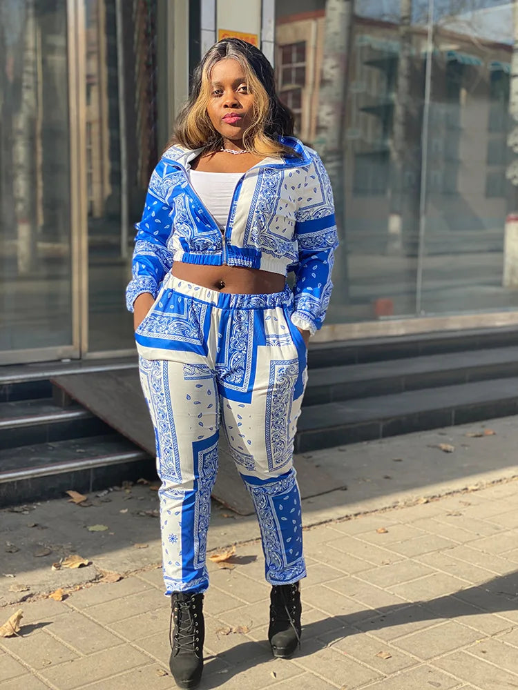 Paisley Bandana Print Two 2 Piece Set Women Fitness Sweatsuit Zipper Up Sweatshirt + Jogger Pants Set Tracksuit Vintage Outfits
