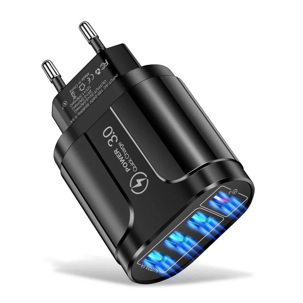 4 USB 45W USB Charger Fast Charge QC 3.0 Wall Charging For iPhone 12 11 Samsung Xiaomi Mobile 4 Ports EU US Plug Adapter Travel