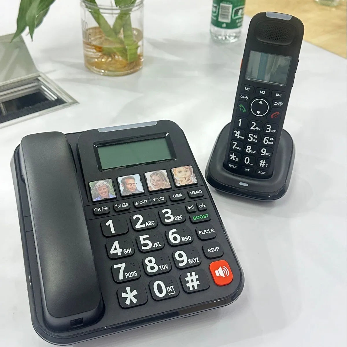 D2015TAM DECT Cordless Telephone Set with Large Buttons and Photo Dialing Digital Expandable Cordless Phone with 2 Handsets