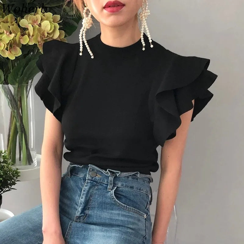 Woherb Cotton Asymmetrical Crop Blouse Women Korean Pleated Bow Bandage Shirt Casual O-neck Solid Elegant Blusas Mujer Moda 2026