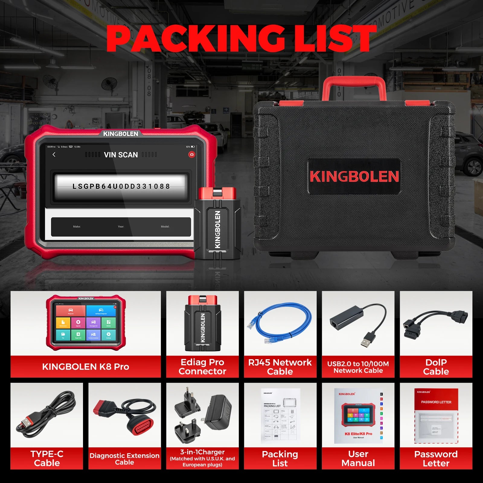 US EU Warehouse KINGBOLEN K8 PRO All System Diagnostic Scan Tool Bi-Directional CAN-FD OBD2 Scanner 34 Reset ECU Coding