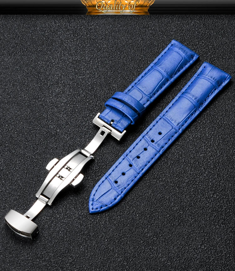 Calfskin Leather WatchBand 12mm 13mm 14mm 15mm 16mm 17mm 18mm 19mm 20mm 21mm 22mm 23mm 24mm Wrist Strap Butterfly Buckle Band