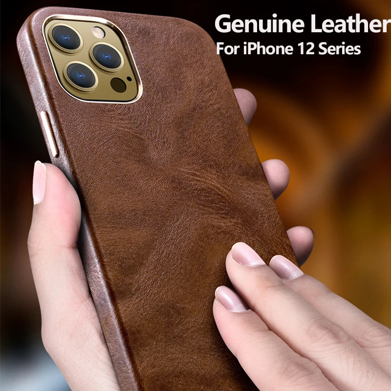 Genuine Leather Case for iPhone 15 Pro Vintage Real Skin Luxury Phone Back Cover for iPhone 15 Pro Max Business Men
