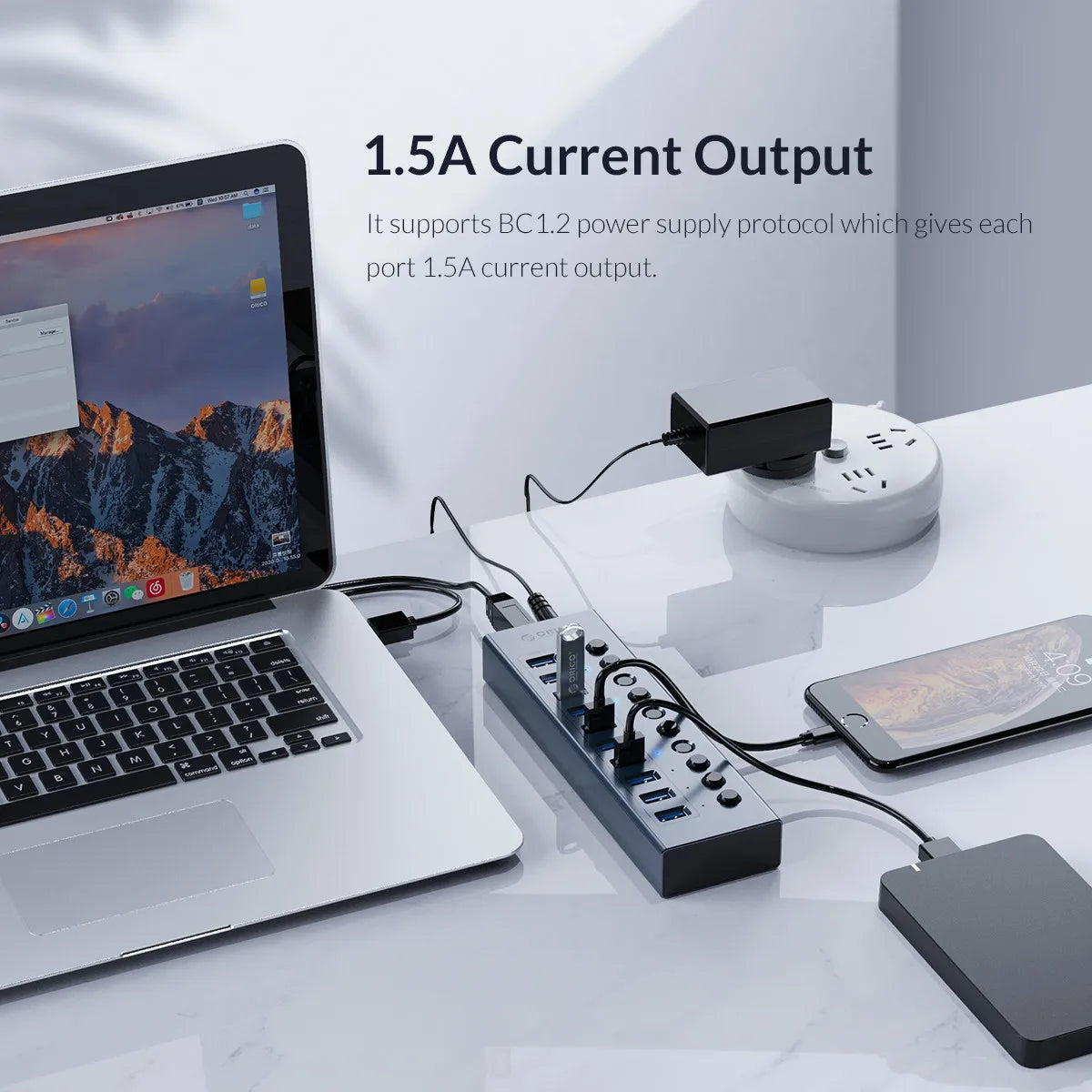 ORICO Industrial USB 3.0 HUB 7/10/13/16 Aluminum USB Splitter On/Off Switch With 12V Power Adapter Support Charging for Computer