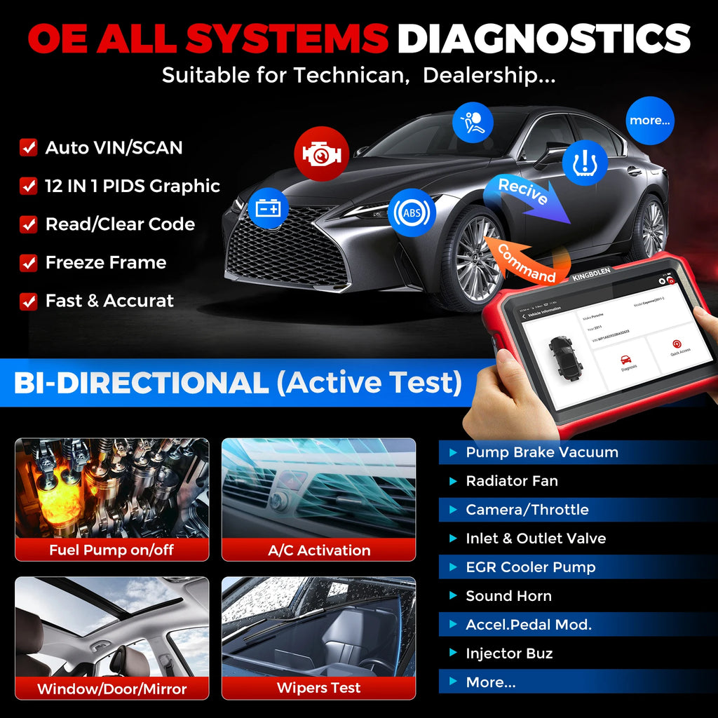 US EU Warehouse KINGBOLEN K8 PRO All System Diagnostic Scan Tool Bi-Directional CAN-FD OBD2 Scanner 34 Reset ECU Coding