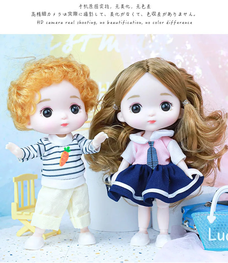 New 16cm Cute Doll Set 1/8 Bjd Baby Girls/boy Doll with Clothes Suit Girls Play House Diy Dress Up Toys Accessories Gifts