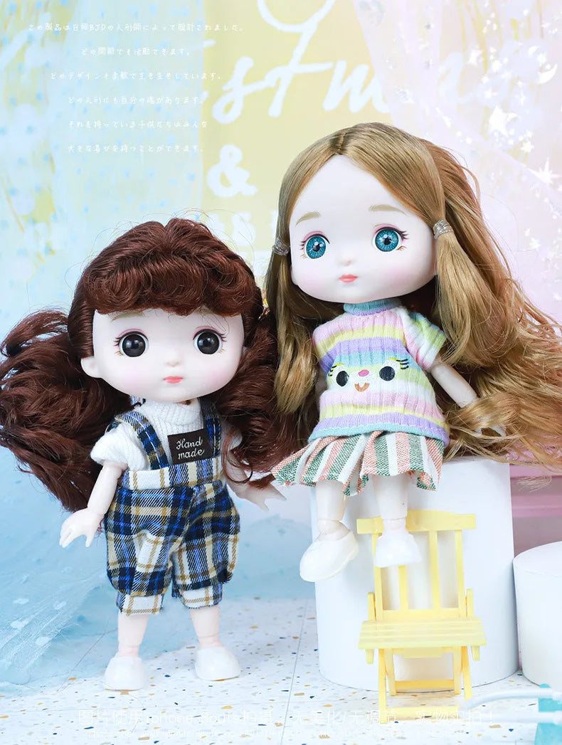New 16cm Cute Doll Set 1/8 Bjd Baby Girls/boy Doll with Clothes Suit Girls Play House Diy Dress Up Toys Accessories Gifts